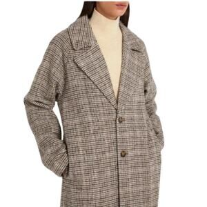 OAK + FORT Checkered Trench Coat in Brown and Cream